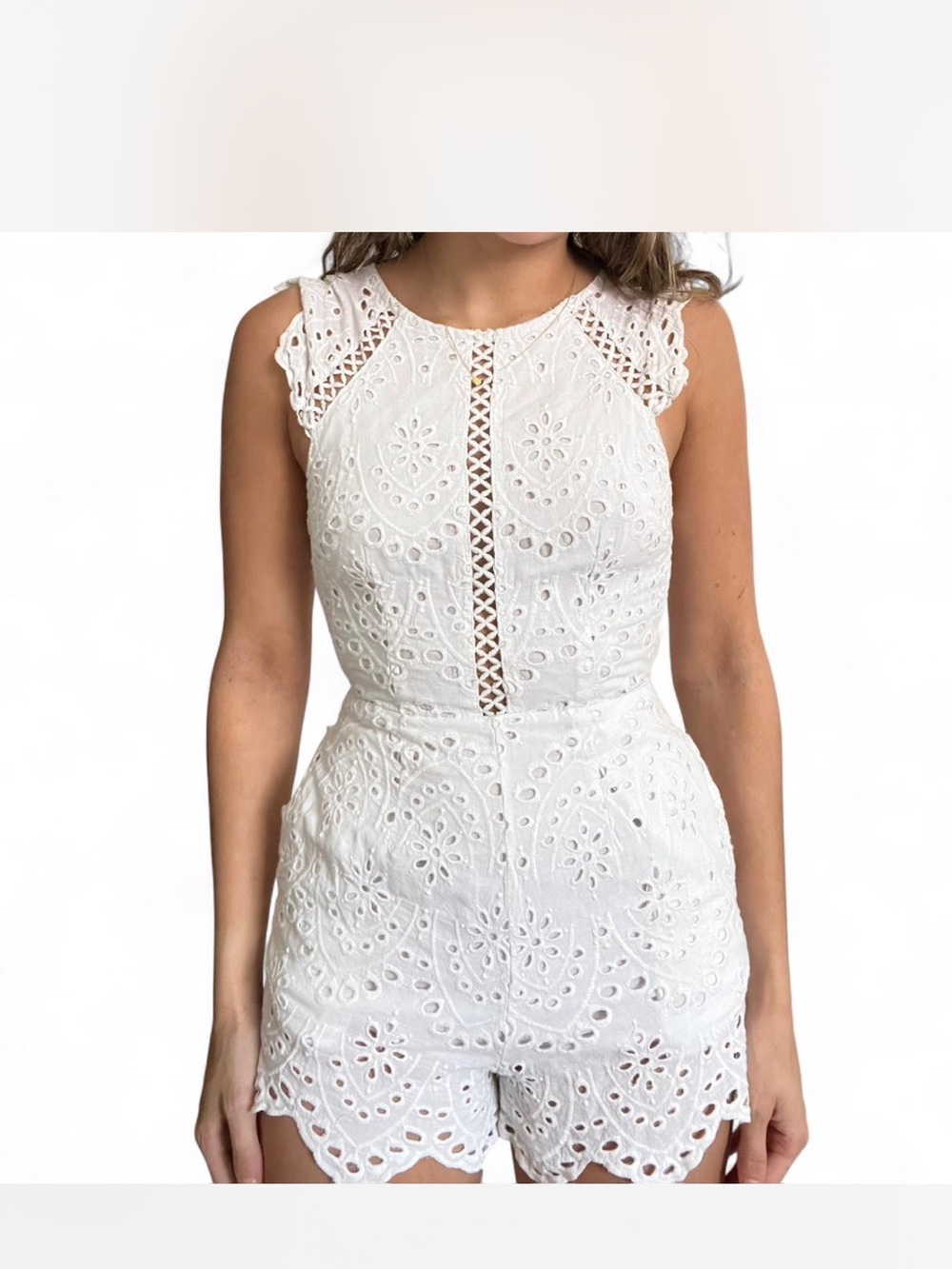 Selfie Leslie White Eyelet Crochet Romper